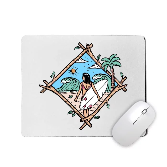 Beautiful Surfer Woman On The Beach Holiday Gift Surf Mousepad