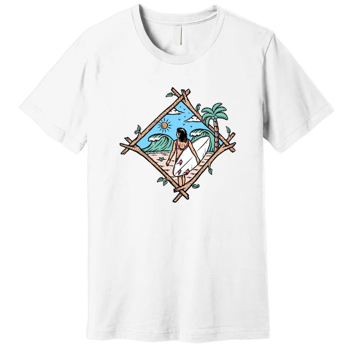 Beautiful Surfer Woman On The Beach Holiday Gift Surf Premium T-Shirt