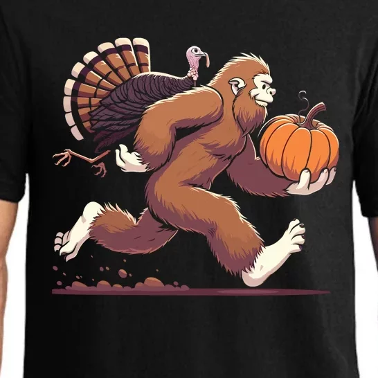 Bigfoot Sasquatch With Turkey And Pumpkin For Thanksgiving Pajama Set