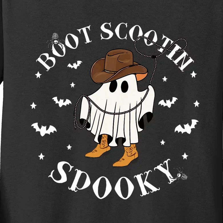 Bootscooting Spooky Western Cow Ghost Halloween Season Kids Long Sleeve Shirt