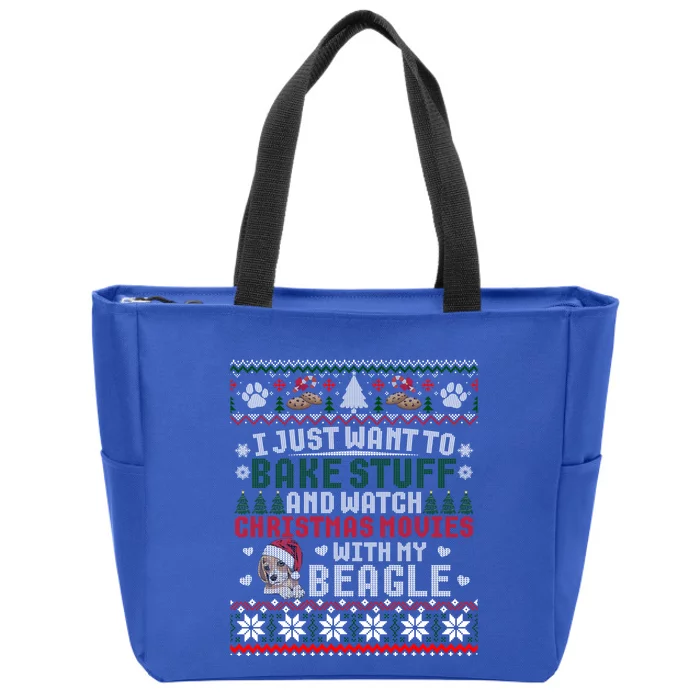 Bake Stuff With Beagles Watch Christmas Movies Ugly Sweater Gift Zip Tote Bag