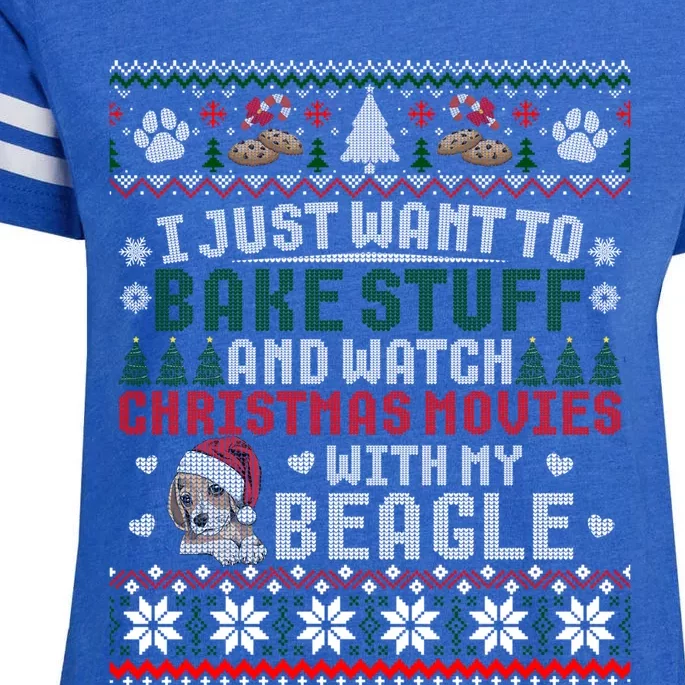 Bake Stuff With Beagles Watch Christmas Movies Ugly Sweater Gift Enza Ladies Jersey Football T-Shirt