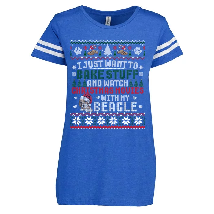 Bake Stuff With Beagles Watch Christmas Movies Ugly Sweater Gift Enza Ladies Jersey Football T-Shirt