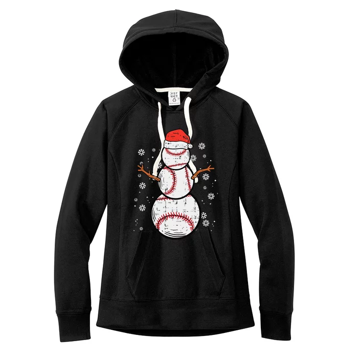 Baseball Snowman Xmas Christmas Sports Funny Funny Women's Fleece Hoodie