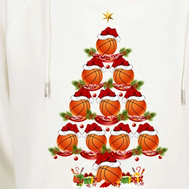 Basketball Sports Xmas Lighting Basketball Christmas Tree Meaningful Gift Womens Funnel Neck Pullover Hood