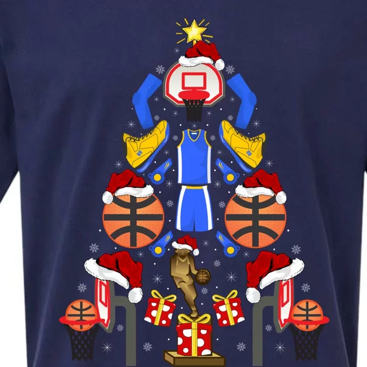 Basketball Sports Xmas Lighting Tree Basketball Christmas Cool Gift Sueded Cloud Jersey T-Shirt