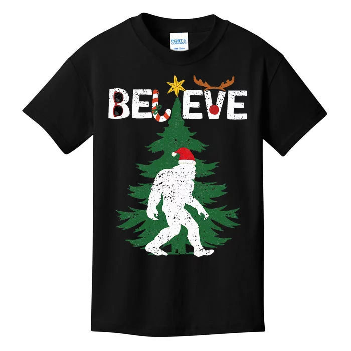 Bigfoot Sasquatch Yeti Believe santa hat Christmas Kids T-Shirt