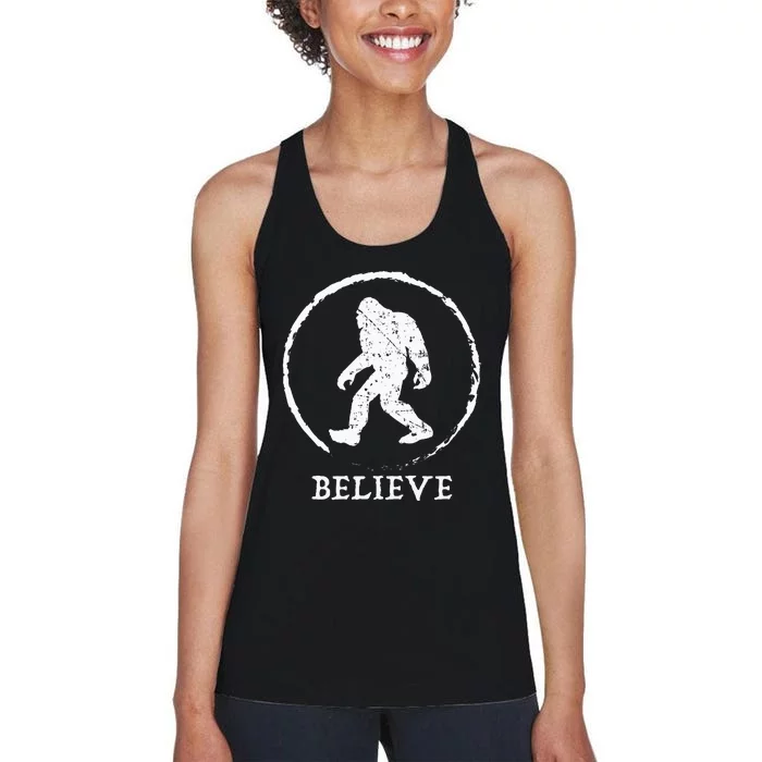 Bigfoot Sasquatch Yeti Believe Women's Racerback Tank