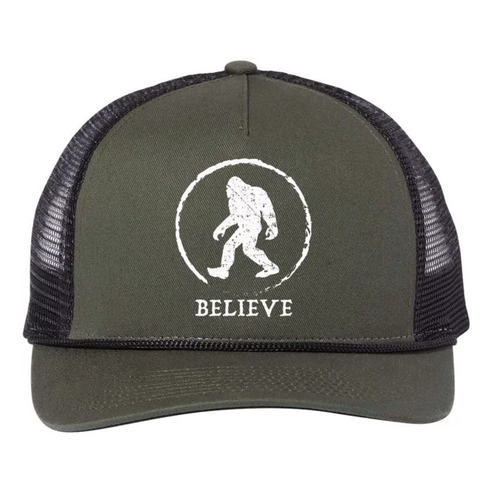 Bigfoot Sasquatch Yeti Believe Retro Rope Trucker Hat Cap