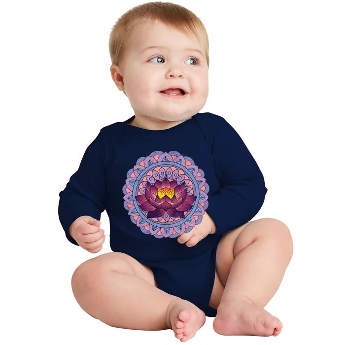 Buddhist Spiritual Yoga Art Flower Blossom Lotus Dala Gift Baby Long Sleeve Bodysuit