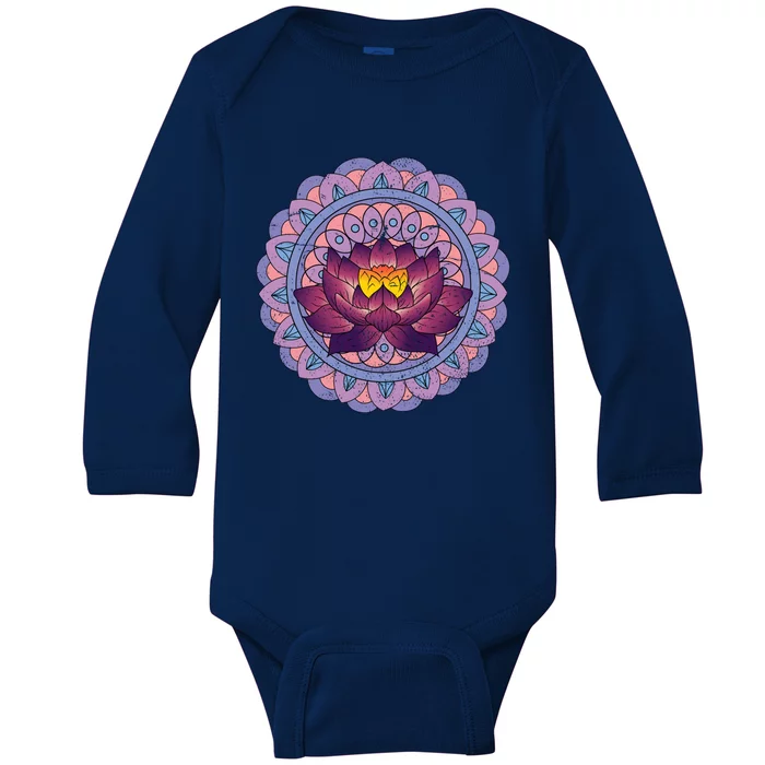 Buddhist Spiritual Yoga Art Flower Blossom Lotus Dala Gift Baby Long Sleeve Bodysuit