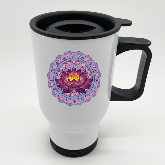 Buddhist Spiritual Yoga Art Flower Blossom Lotus Dala Gift Front & Back Stainless Steel Travel Mug