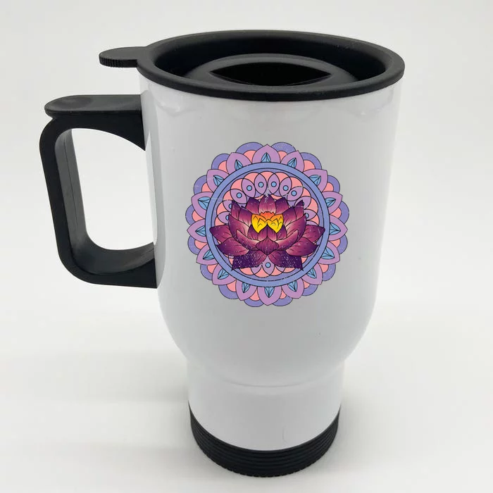 Buddhist Spiritual Yoga Art Flower Blossom Lotus Dala Gift Front & Back Stainless Steel Travel Mug