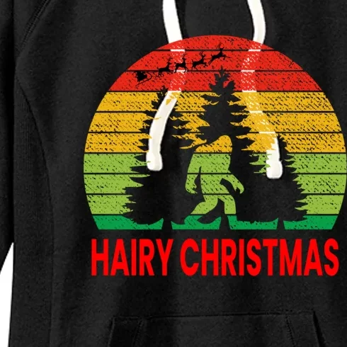 Bigfoot Sasquatch Yeti Hairy Christmas Retro Xmas Sunset Gift Women's Fleece Hoodie