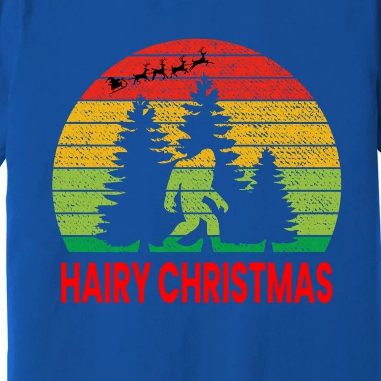 Bigfoot Sasquatch Yeti Hairy Christmas Retro Xmas Sunset Gift Premium T-Shirt