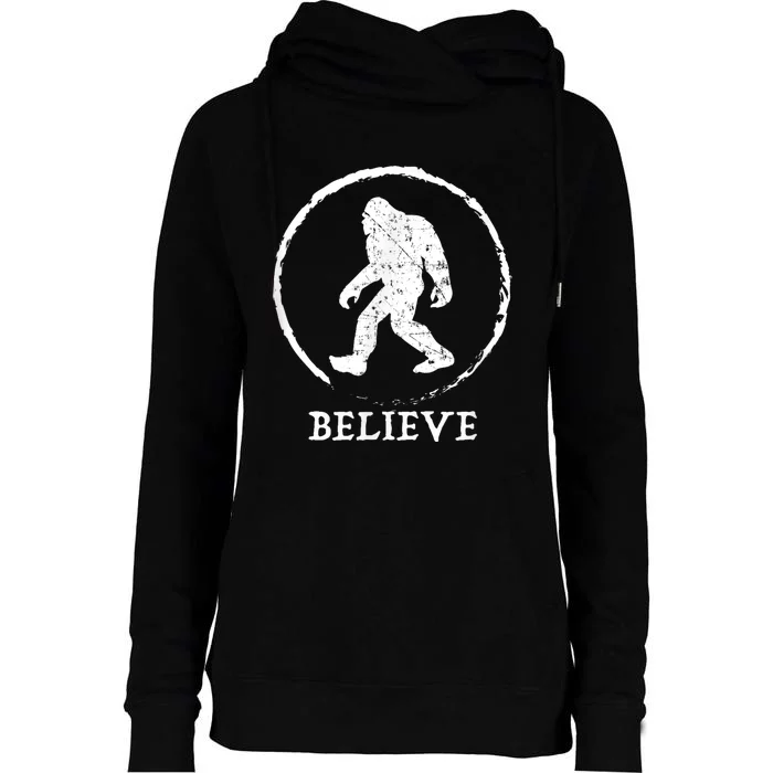 Bigfoot Sasquatch Yeti Believe Womens Funnel Neck Pullover Hood