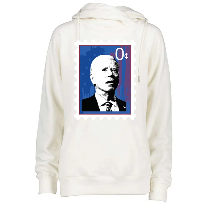 Biden Stamp Zero Sense Funny Joe 0 Cents President Womens Funnel Neck Pullover Hood