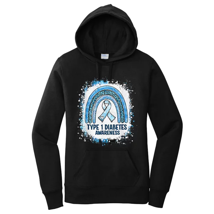 Bleached Type 1 Diabetes Awareness Month Rainbow Blue Ribbon Women's Pullover Hoodie