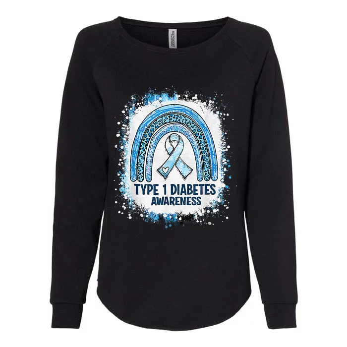 Bleached Type 1 Diabetes Awareness Month Rainbow Blue Ribbon Womens California Wash Sweatshirt