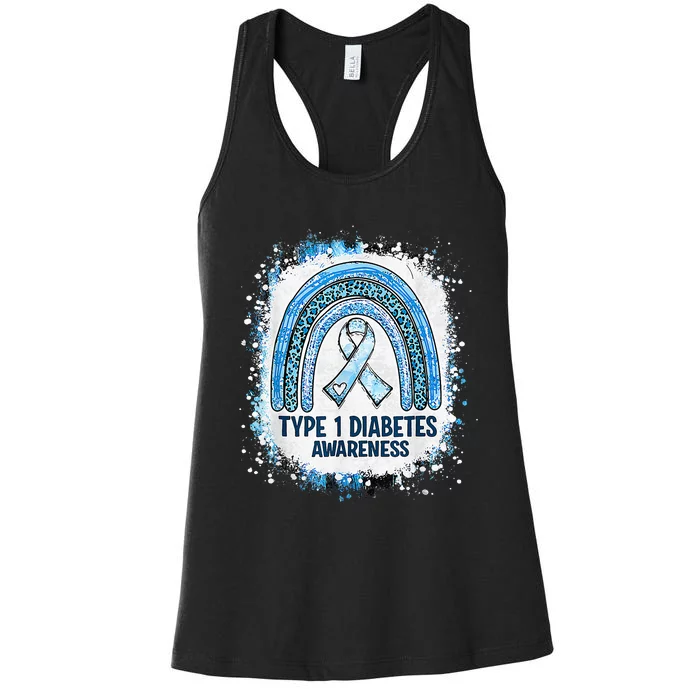 Bleached Type 1 Diabetes Awareness Month Rainbow Blue Ribbon Women's Racerback Tank