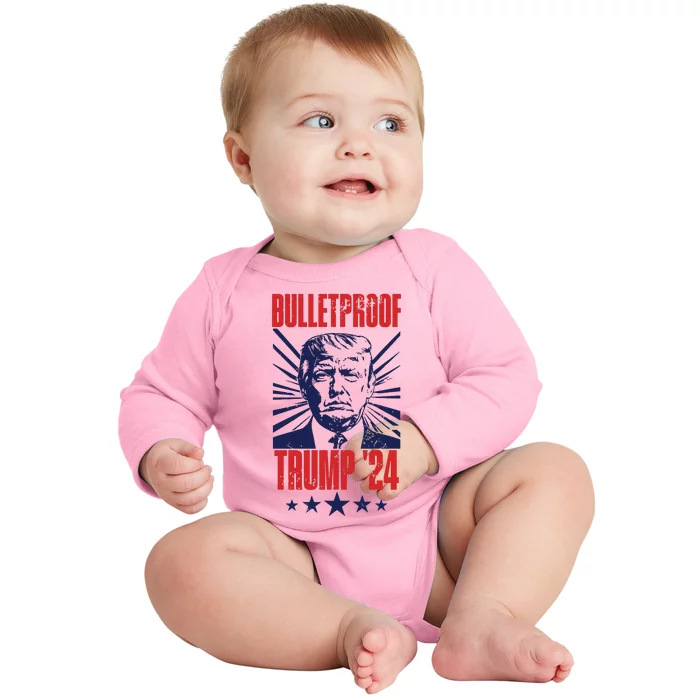 Bulletproof Trump 2024 Donald Trump Assassination Baby Long Sleeve Bodysuit