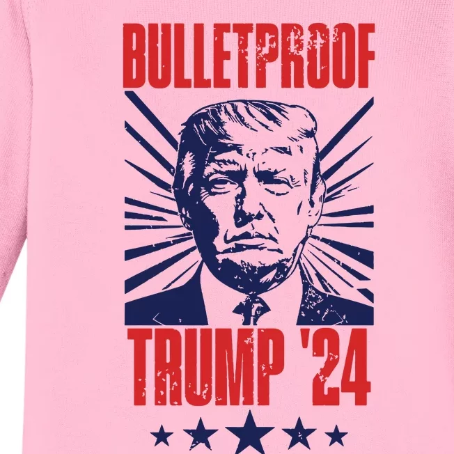 Bulletproof Trump 2024 Donald Trump Assassination Baby Long Sleeve Bodysuit