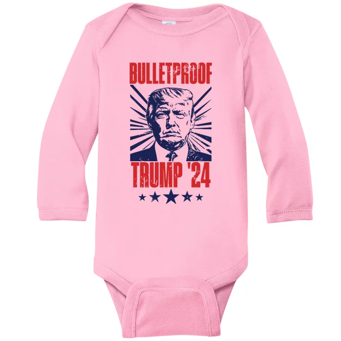 Bulletproof Trump 2024 Donald Trump Assassination Baby Long Sleeve Bodysuit