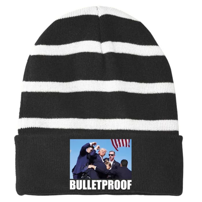 Bulletproof Trump 2024 Take America Back Pennsylvania Rally Striped Beanie with Solid Band