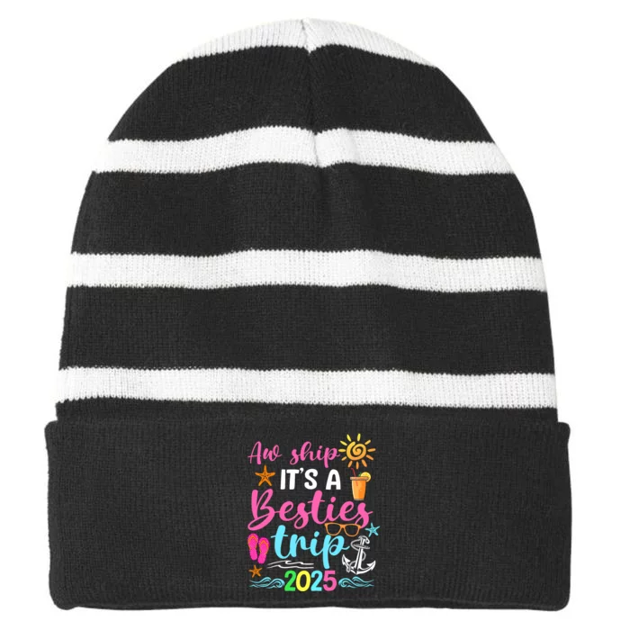 Besties Trip 2025 Friend Cruise Trip Summer Vacation Striped Beanie with Solid Band