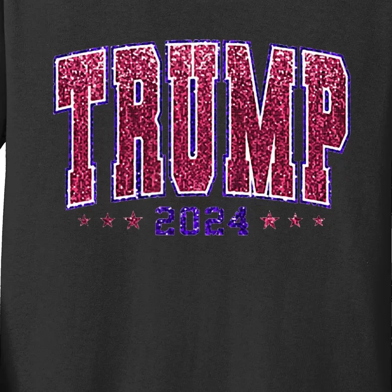 Bling Trump 2024 President Make America Trump Again Kids Long Sleeve Shirt