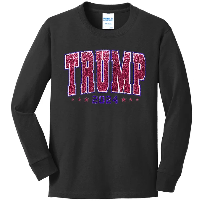 Bling Trump 2024 President Make America Trump Again Kids Long Sleeve Shirt