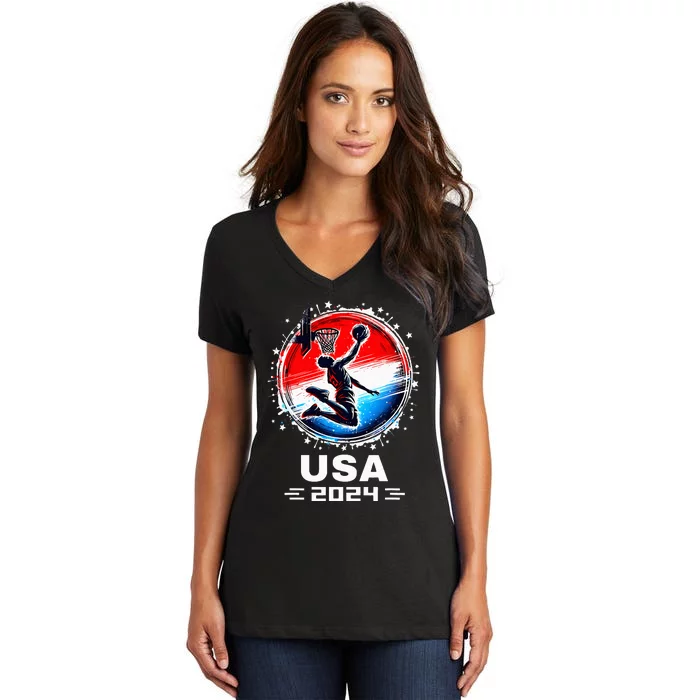 Basketball Team 2024 Basketball Apparel 2024 Usa Team 2024 Women's V-Neck T-Shirt