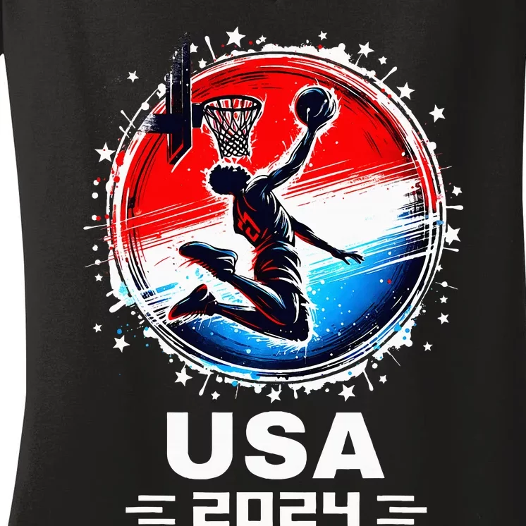 Basketball Team 2024 Basketball Apparel 2024 Usa Team 2024 Women's V-Neck T-Shirt