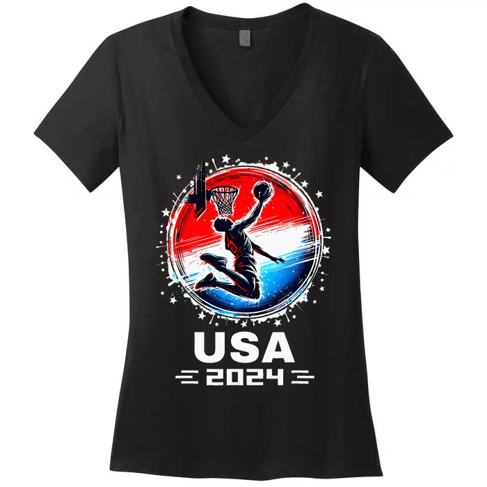 Basketball Team 2024 Basketball Apparel 2024 Usa Team 2024 Women's V-Neck T-Shirt