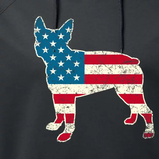 Boston Terrier 4th Of July American Flag Dog Lover Performance Fleece Hoodie