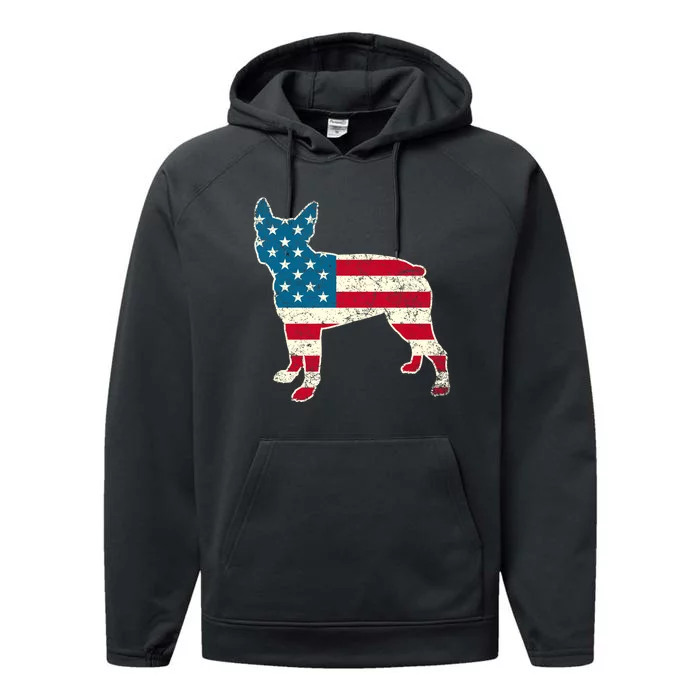 Boston Terrier 4th Of July American Flag Dog Lover Performance Fleece Hoodie