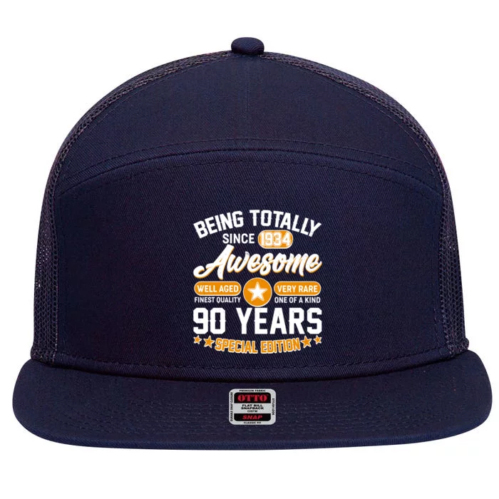 Being Totally Awesome Special Edition Since 1934 90 Years Birthday 7 Panel Mesh Trucker Snapback Hat