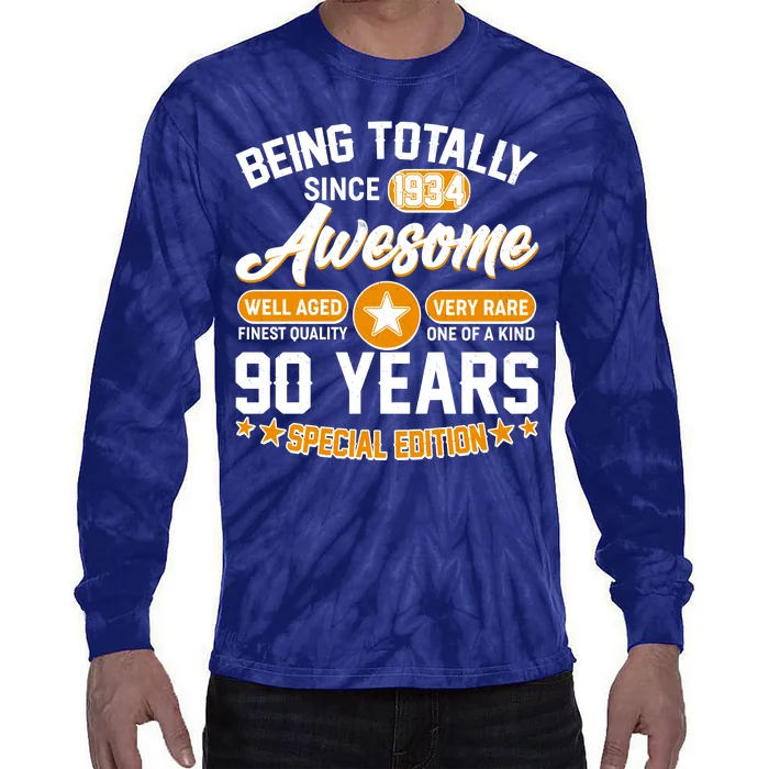 Being Totally Awesome Special Edition Since 1934 90 Years Birthday Tie-Dye Long Sleeve Shirt