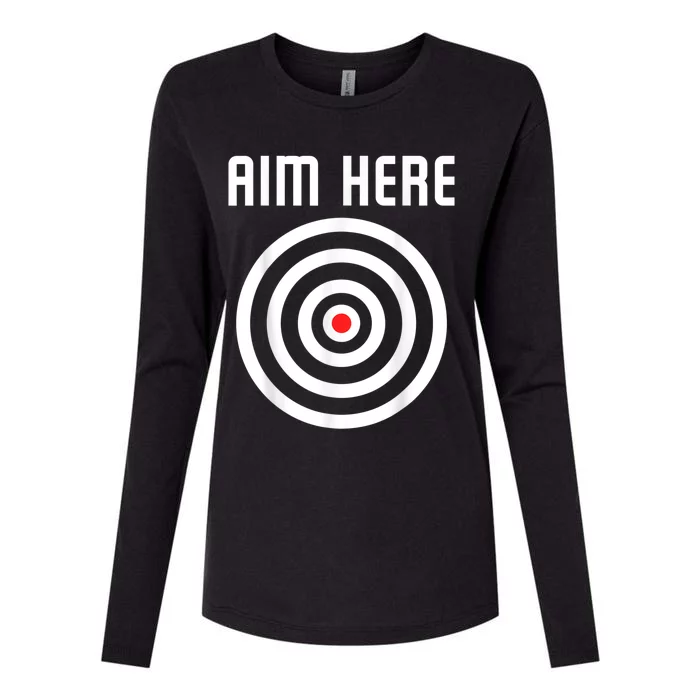 Bullseye Target Aim Here Darts Players Shooting Womens Cotton Relaxed Long Sleeve T-Shirt