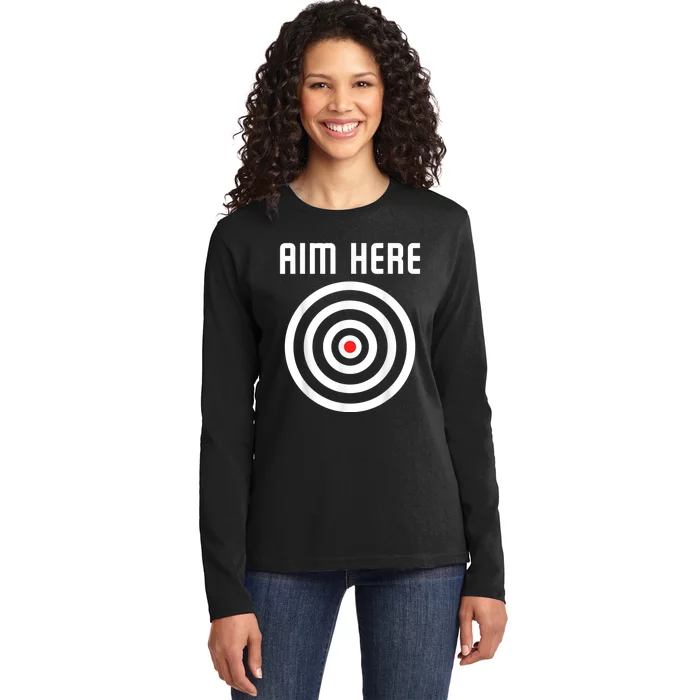 Bullseye Target Aim Here Darts Players Shooting Ladies Long Sleeve Shirt