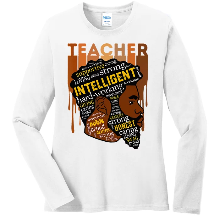 Black Teacher Afro With Beards Love Melanin Ladies Long Sleeve Shirt