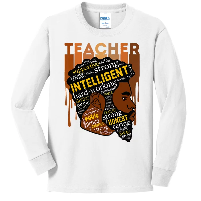 Black Teacher Afro With Beards Love Melanin Kids Long Sleeve Shirt