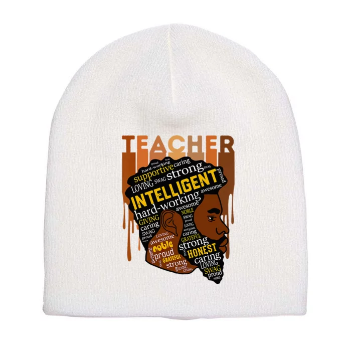 Black Teacher Afro With Beards Love Melanin Short Acrylic Beanie