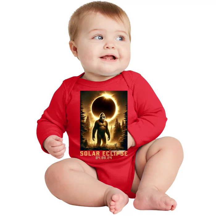 Bigfoot Totality April 8 2024 Total Solar Eclipse Baby Long Sleeve Bodysuit