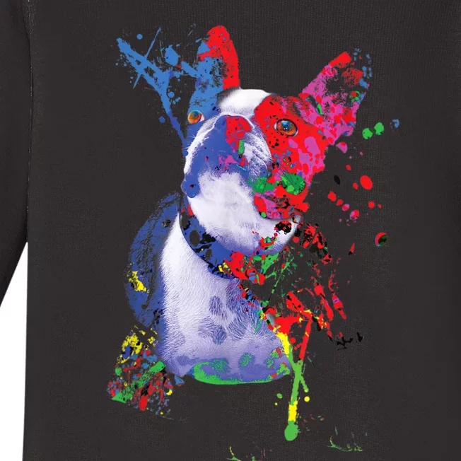 Boston Terrier Art Funny Dog Breed Apparel Item Baby Long Sleeve Bodysuit