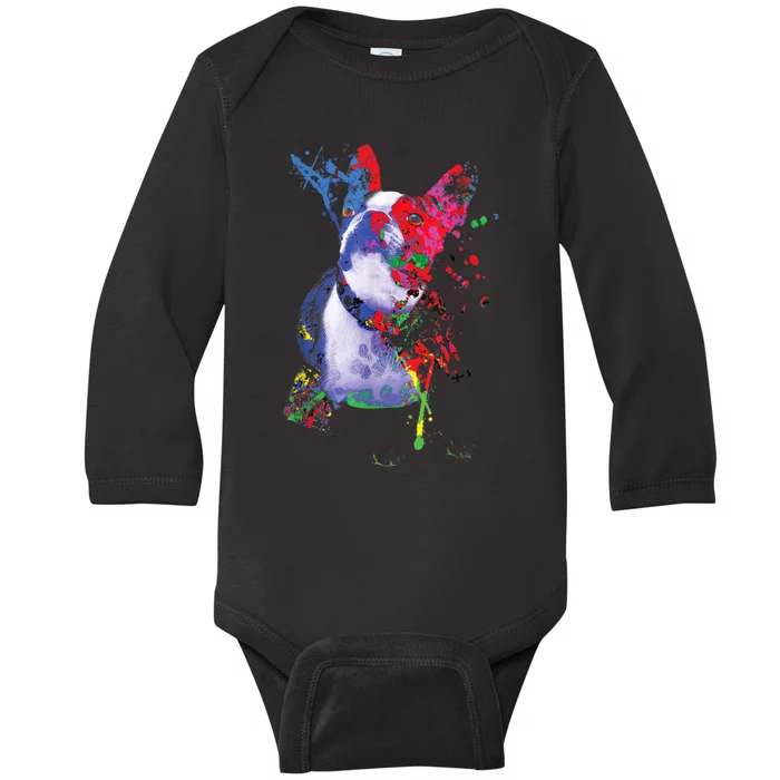 Boston Terrier Art Funny Dog Breed Apparel Item Baby Long Sleeve Bodysuit