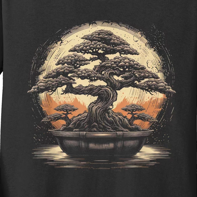 Bonsai Tree And The Rising Sun In Japan Design Kids Long Sleeve Shirt