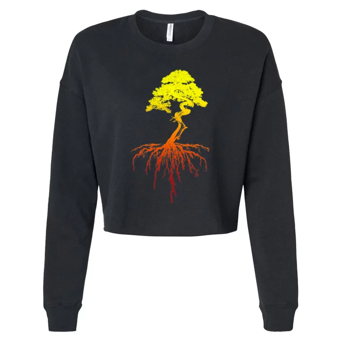 Bonsai Tree Art Sunset Cropped Pullover Crew