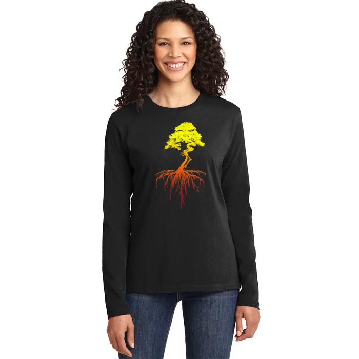 Bonsai Tree Art Sunset Ladies Long Sleeve Shirt