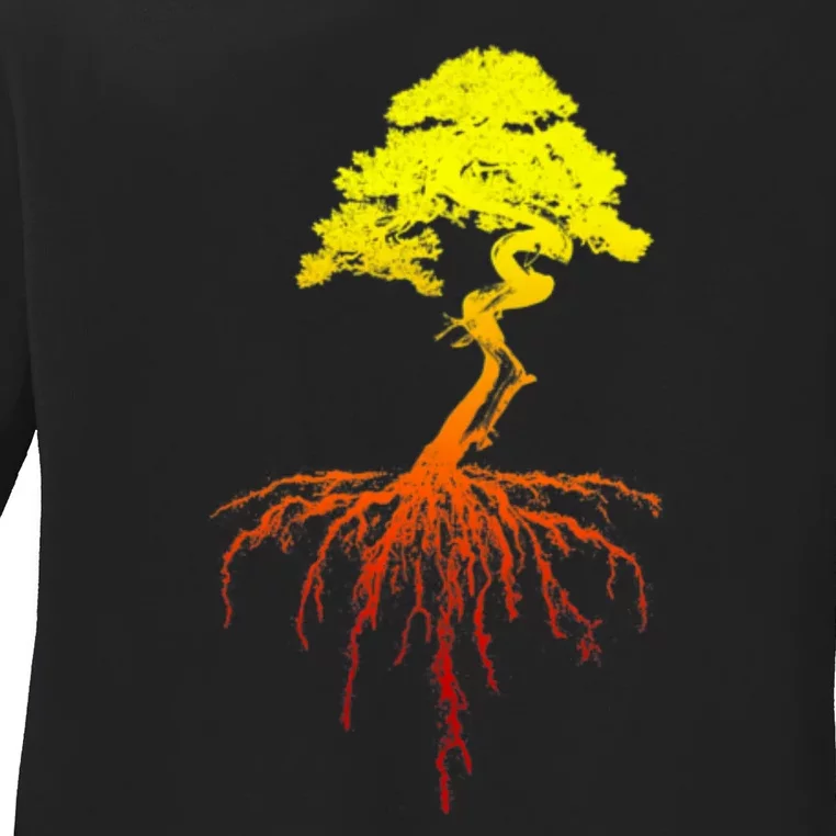 Bonsai Tree Art Sunset Ladies Long Sleeve Shirt